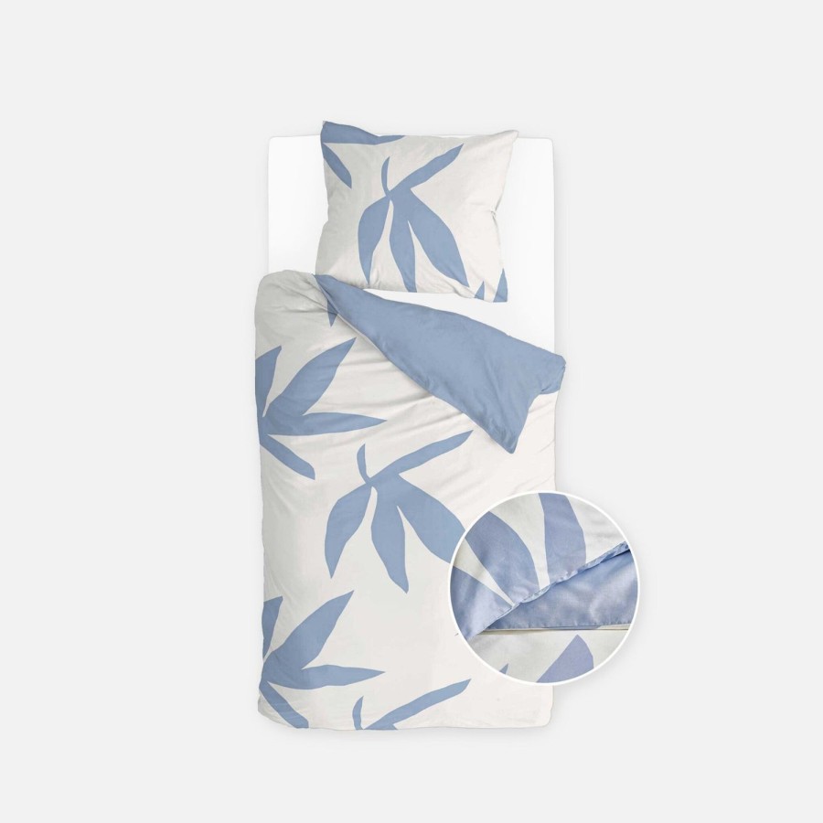 Beddengoed Walra 1-Persoons Dekbedovertrek | Dekbedovertrek Simple Leaves Off White / Jeans Blauw